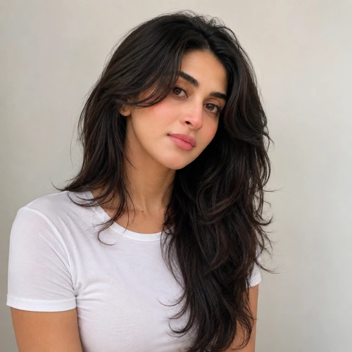 "Long wolf cut with curtain bangs featuring soft layers, face-framing volume, and textured ends for a modern women's hairstyle."