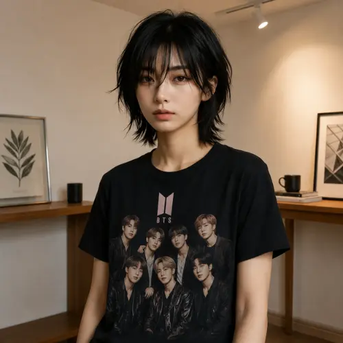 K-Pop wolf cut hairstyle for women with layered  hair.