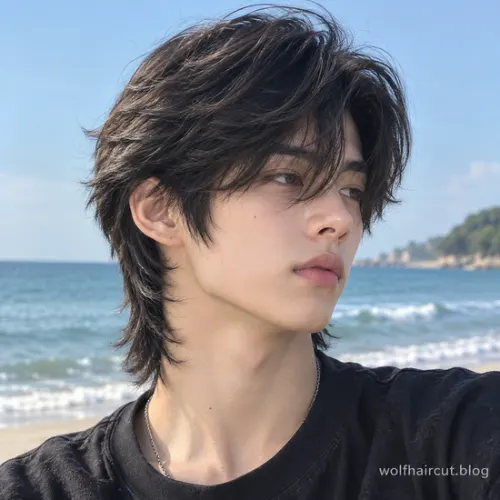 55+ Best Wolf Cut for Men in 2026: Guide and Styling Tips 46 Wolf cut for men with side-swept bangs, textured layers, and natural volume.