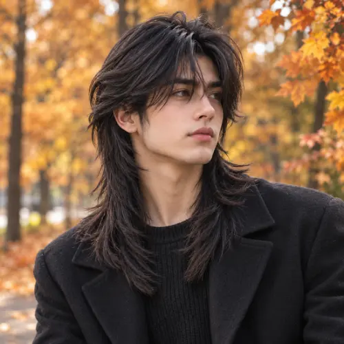 55+ Best Wolf Cut for Men in 2026: Guide and Styling Tips 19 Sleek straight wolf cut for men with smooth layers and a defined shape.
