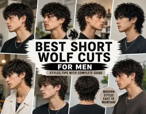 12 Best Short Wolf Cuts for Men in 2026: Styles, Hair Types and Barber Guide 8 Best short wolf cuts for men, collage of modern styles with layered texture, tapered sides, and easy-maintenance looks