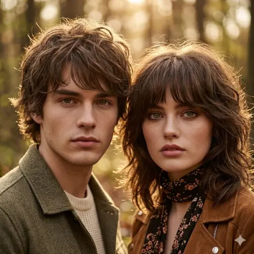 Wolf Cut Hair Color: 20 Best Dyed Wolf Cut Ideas for 2026 3 Chocolate brown wolf cuthair color on male and female models
