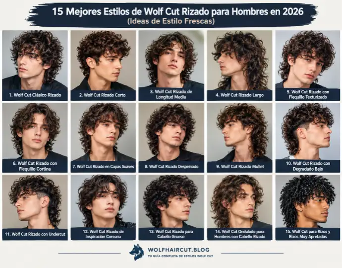 Corte wolf rizado para hombres: 15 estilos con capas, flequillo y mullet en 2026