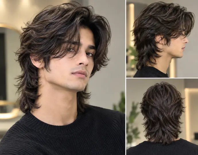 Long Wolf Cut for Men: How to Maintain It at the Salon Without Losing Length 1 Long wolf cut for men with layered crown and long back