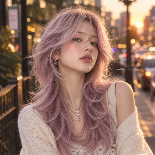 Wolf Cut Hair Color: 20 Best Dyed Wolf Cut Ideas for 2026 15 Woman with a long pastel pink and lavender wolf cut.
