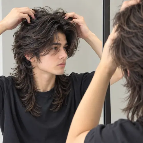 Styling long wolf cut layers at home for natural volume
