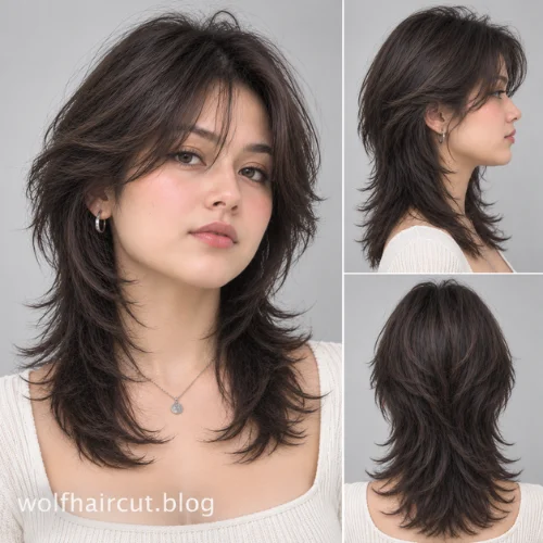 Wolf Cut Mullet: 25+ Styles for Women and Men in 2026 12 Wolf cut mullet for a round face with face-framing layers and curtain bangs