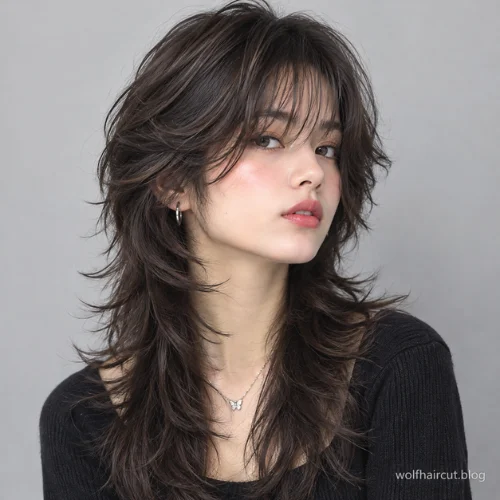 Wolf Cut Mullet: 25+ Styles for Women and Men in 2026 5 Classic wolf cut mullet for women with shaggy layers and wispy bangs