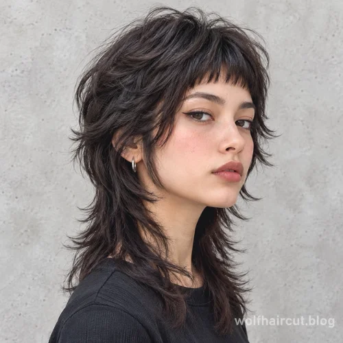 Wolf Cut Mullet: 25+ Styles for Women and Men in 2026 16 Wolf cut mullet with curtain bangs and face-framing layers for women