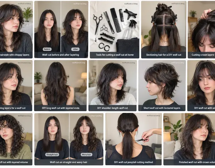 DIY wolf cut tutorial with layered hairstyles and tools